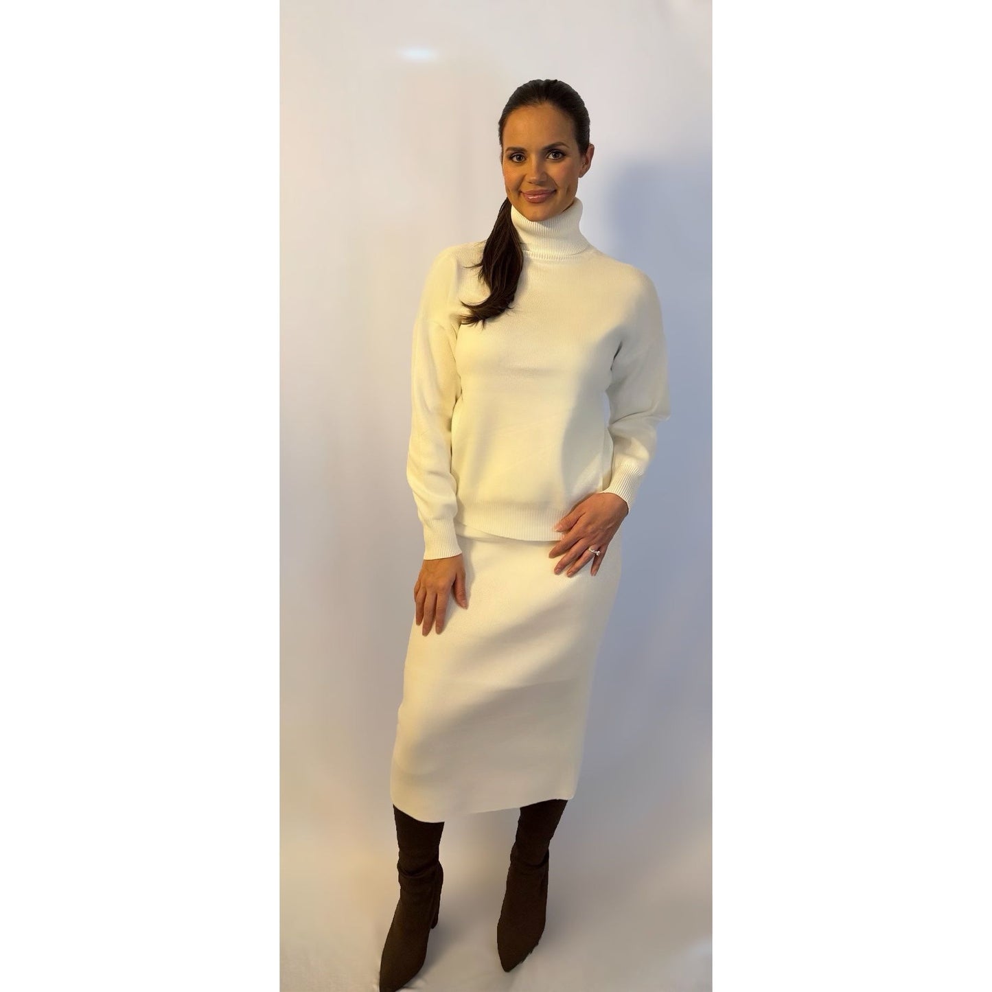 Winter White Sweater Skirt Set