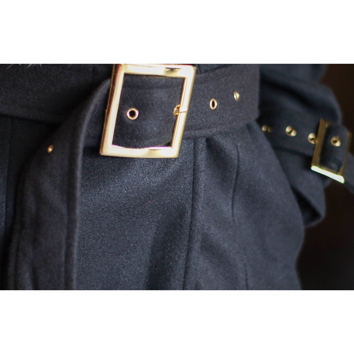 Full Length Black Wool Coat with Gold Accents