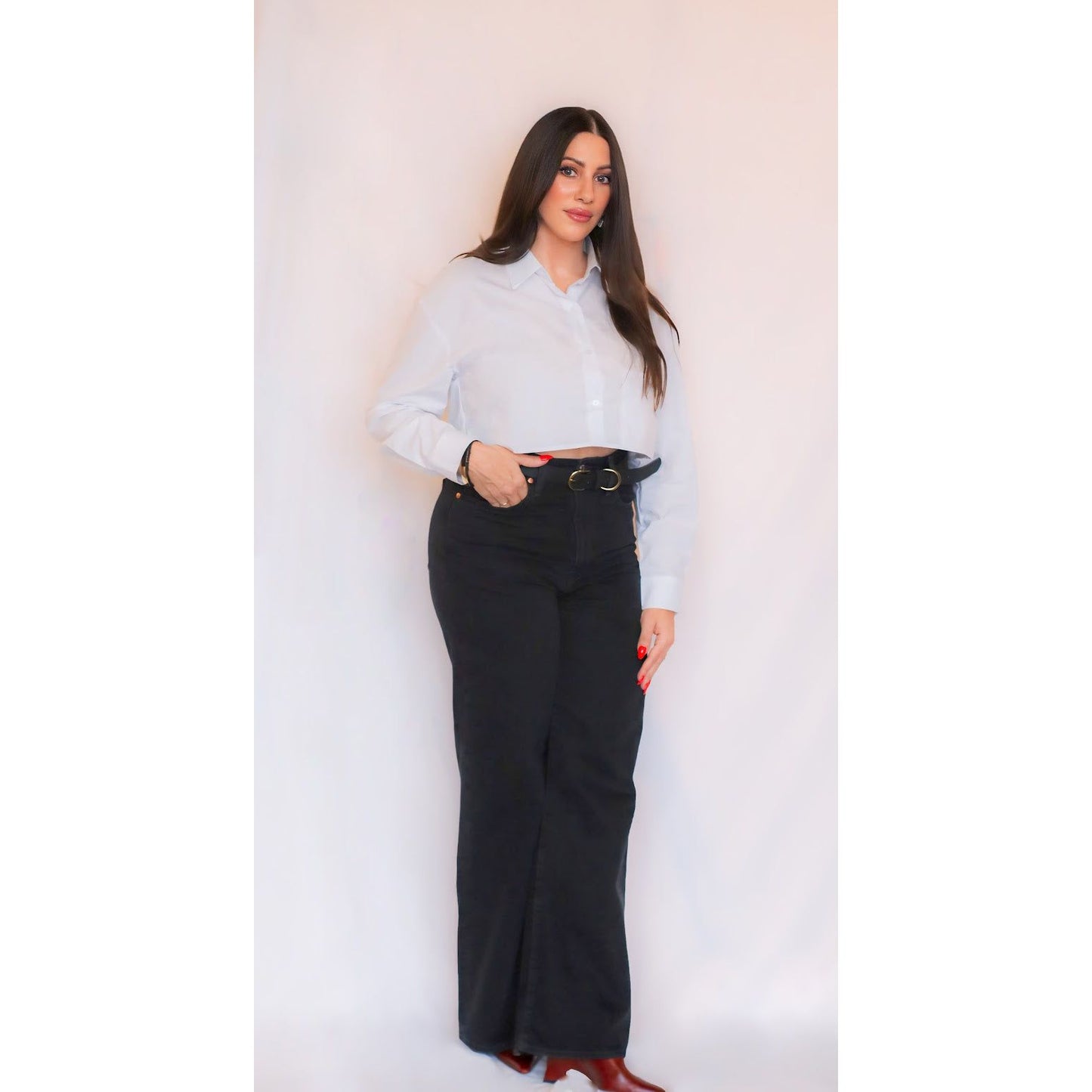 White Cropped Poplin Blouse