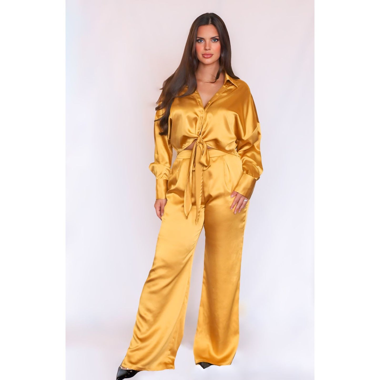 Satin Pant Set, Honey Gold